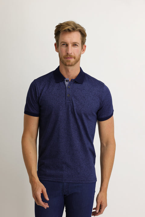 Dark Navy Polo Shirt, Slim Fit, Narrow Cut, Patterned T-shirt