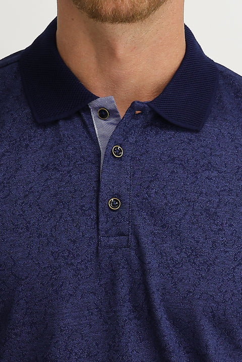 Dark Navy Polo Shirt, Slim Fit, Narrow Cut, Patterned T-shirt