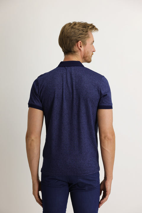 Dark Navy Polo Shirt, Slim Fit, Narrow Cut, Patterned T-shirt