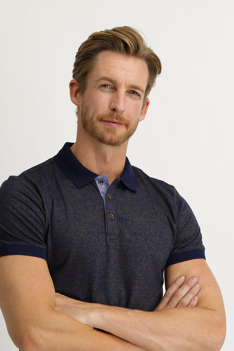 Dark Brown Polo Collar Slim Fit Patterned T-shirt