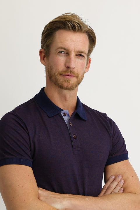 Dark Red Polo Collar Slim Fit Patterned T-shirt