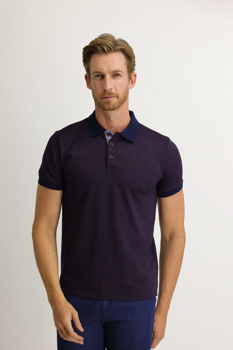 Dark Red Polo Collar Slim Fit Patterned T-shirt