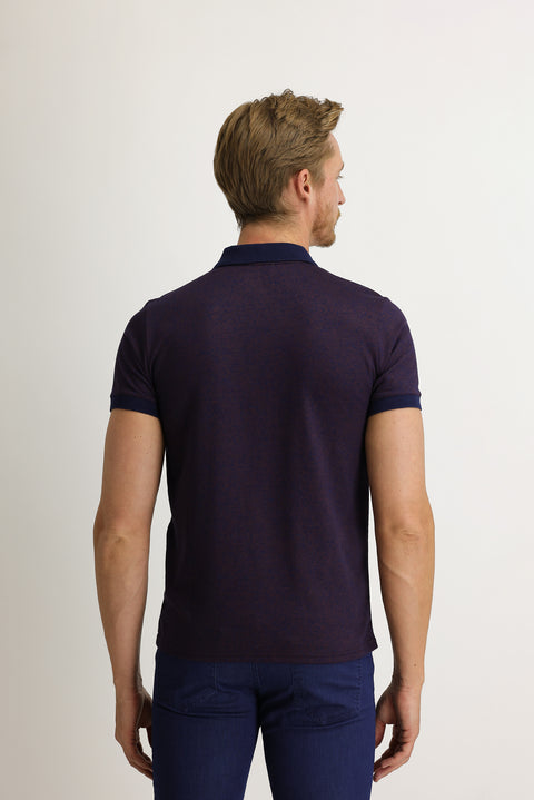 Dark Red Polo Collar Slim Fit Patterned T-shirt