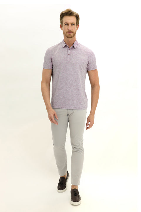 Medium Purple Polo Collar Slim Fit Narrow Cut T-Shirt