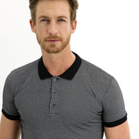 Black Polo Collar Slim Fit Patterned T-shirt