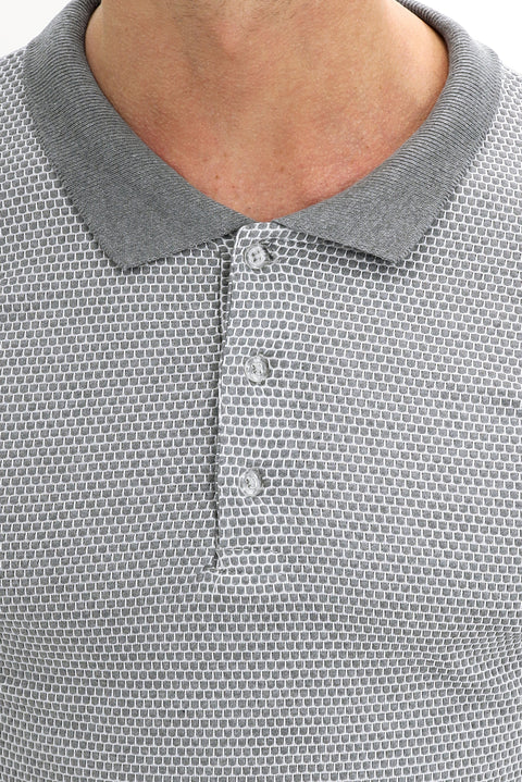 Medium Grey Polo Collar Slim Fit Patterned T-shirt