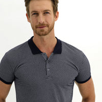 Medium Navy Polo Collar Slim Fit Patterned T-shirt