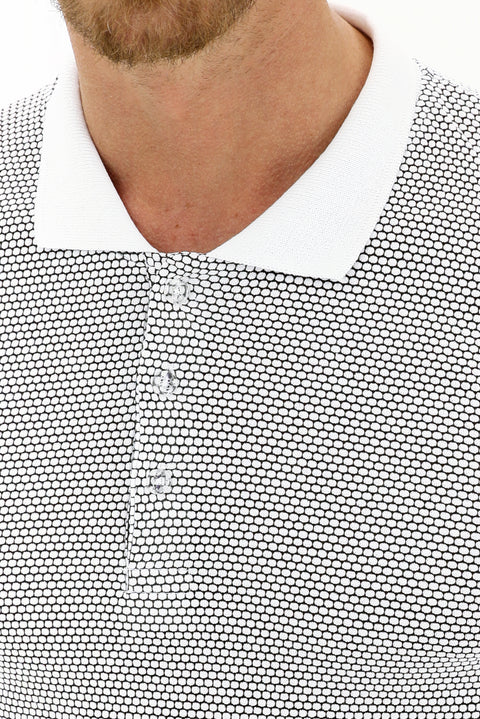 White Polo Collar Slim Fit Patterned T-shirt