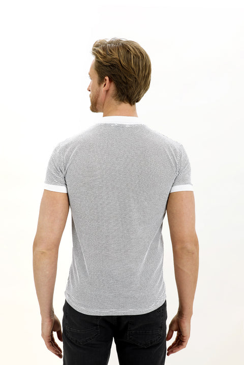 White Polo Collar Slim Fit Patterned T-shirt