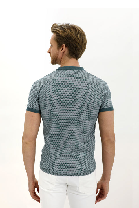 Petrol Green Polo Shirt Slim Fit Patterned T-Shirt
