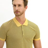 Light Yellow Polo Collar Slim Fit Patterned T-shirt
