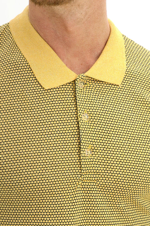 Light Yellow Polo Collar Slim Fit Patterned T-shirt