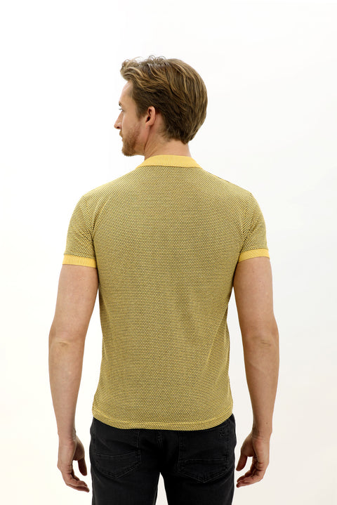 Light Yellow Polo Collar Slim Fit Patterned T-shirt