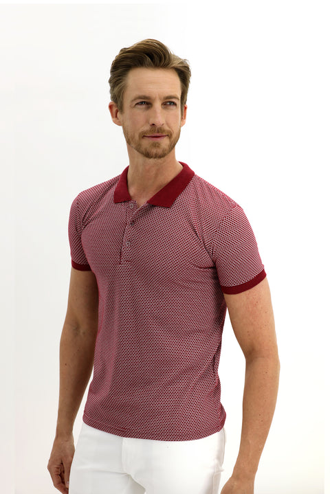 Light Burgundy Polo Collar Slim Fit Patterned T-shirt