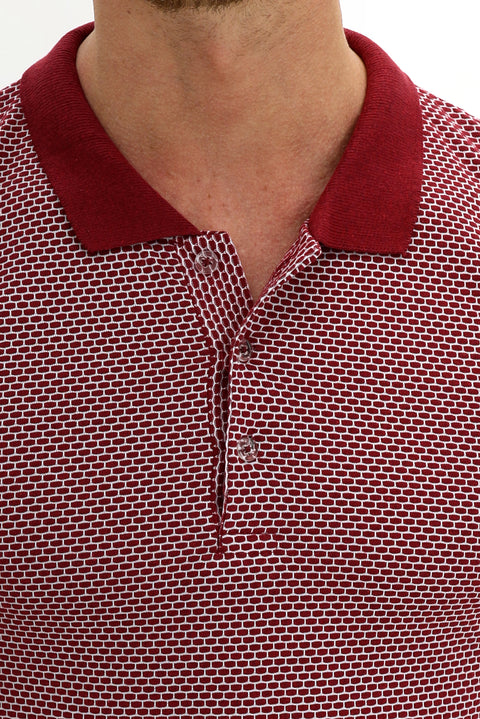 Light Burgundy Polo Collar Slim Fit Patterned T-shirt