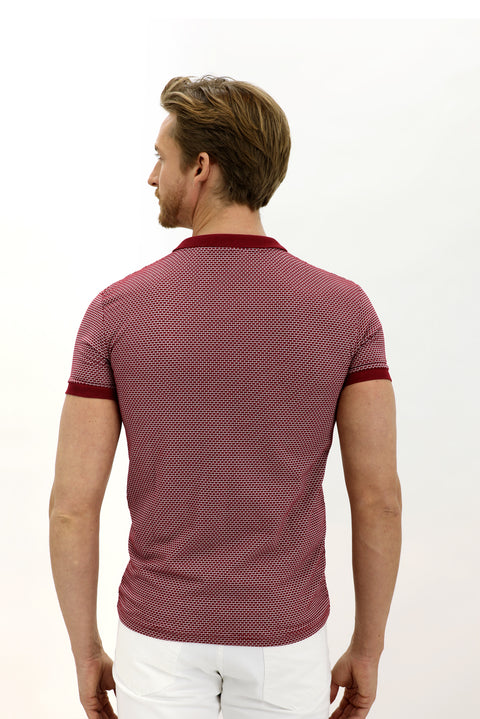 Light Burgundy Polo Collar Slim Fit Patterned T-shirt