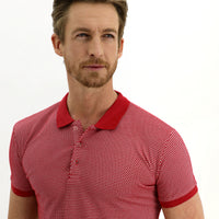 Light Red Polo Collar Slim Fit Patterned T-shirt