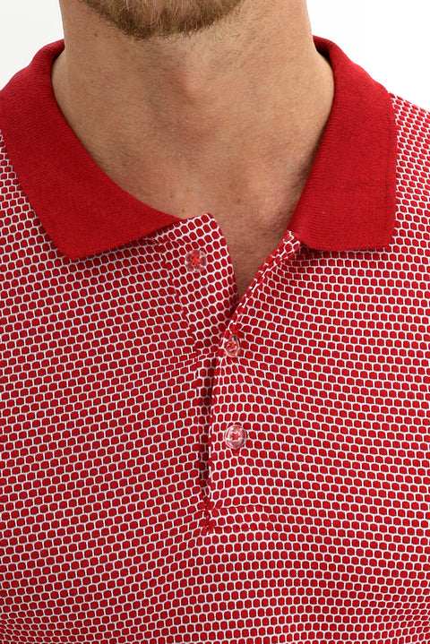 Light Red Polo Collar Slim Fit Patterned T-shirt