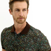 Medium Brown Polo Collar Slim Fit Narrow Cut Patterned Cotton T-shirt