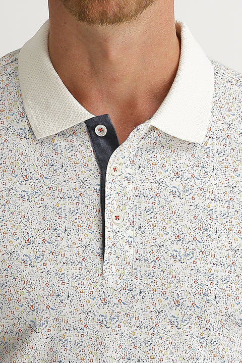 Beyaz Polo Yaka Slim Fit Dar Kesim Desenli Pamuk Tişört