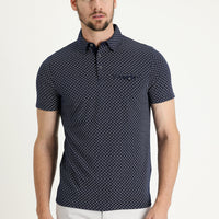 Medium Navy Polo Collar Super Slim Fit Extra Narrow Cut Printed Cotton T-Shirt