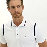 White Polo Collar Slim Fit Patterned Cotton T-shirt