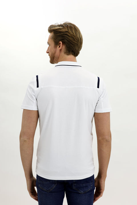 White Polo Collar Slim Fit Patterned Cotton T-shirt