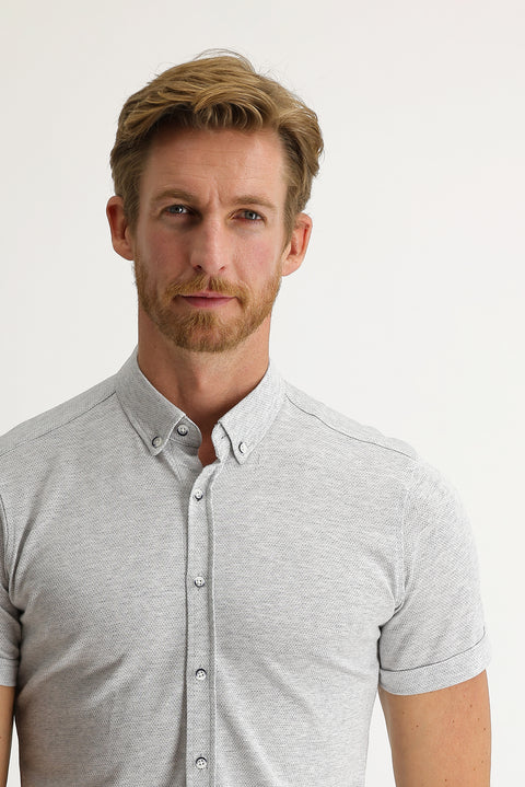 Medium Grey Polo Collar Slim Fit Patterned Cotton Shirt Cotton T-shirt