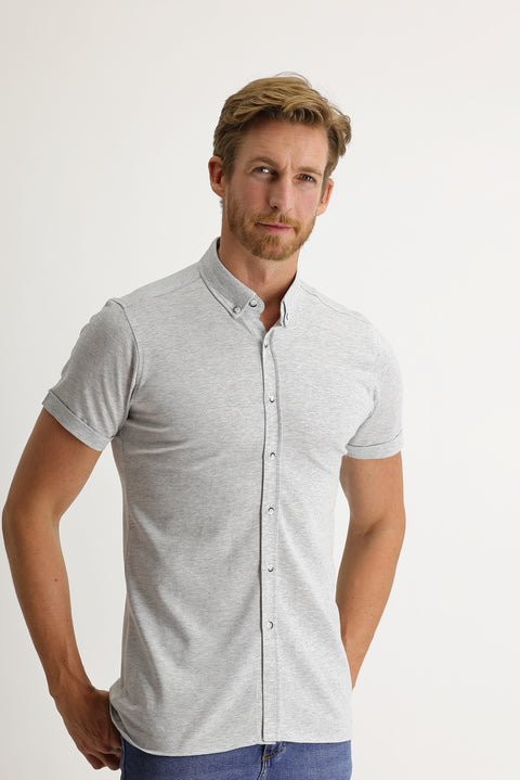 Medium Grey Polo Collar Slim Fit Patterned Cotton Shirt Cotton T-shirt