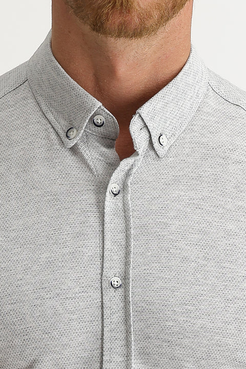 Medium Grey Polo Collar Slim Fit Patterned Cotton Shirt Cotton T-shirt
