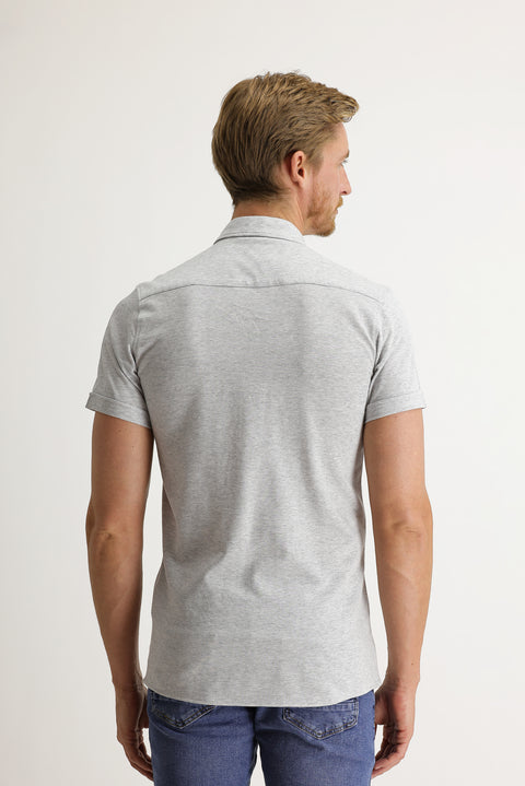 Medium Grey Polo Collar Slim Fit Patterned Cotton Shirt Cotton T-shirt