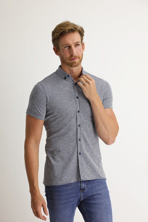 Medium Navy Polo Collar Cotton Shirt Cotton T-shirt