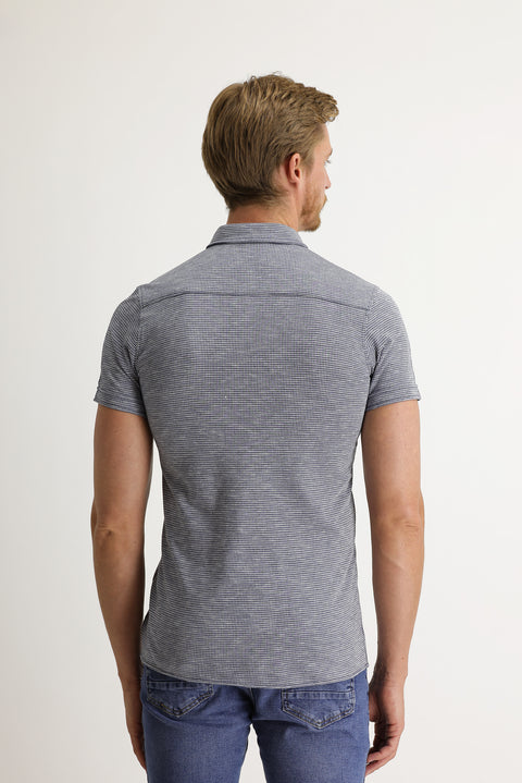 Medium Navy Polo Collar Cotton Shirt Cotton T-shirt
