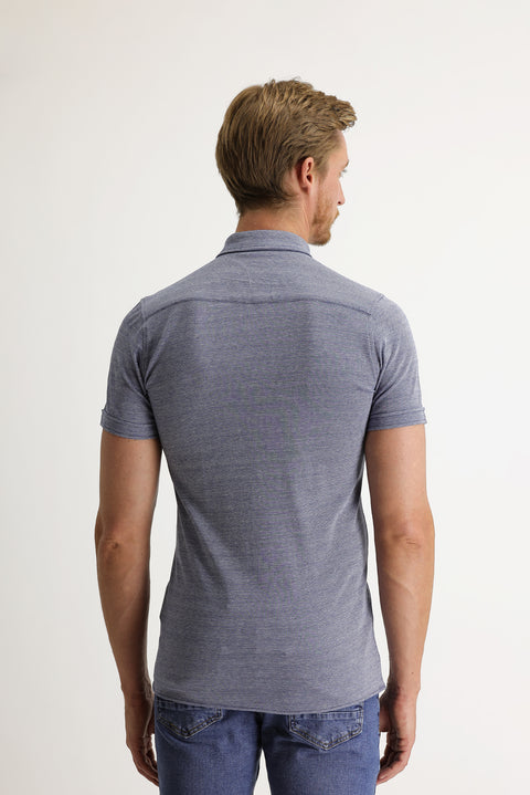 Dark Navy Polo Collar Cotton Shirt Cotton T-shirt