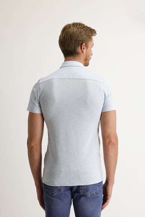 Light Blue Polo Collar Cotton Shirt Cotton T-shirt
