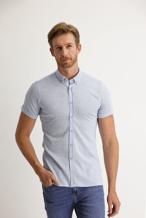 Light Blue Polo Collar Cotton Shirt Cotton T-shirt