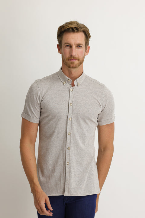 Medium Beige Polo Collar Cotton Shirt Cotton T-shirt