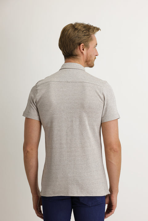 Medium Beige Polo Collar Cotton Shirt Cotton T-shirt