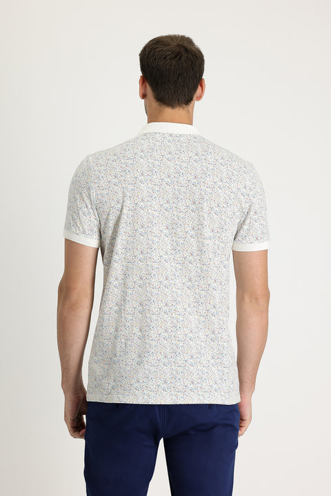 White Patterned Slim Fit Polo Shirt