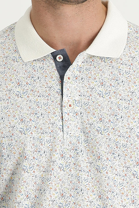 White Patterned Slim Fit Polo Shirt