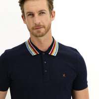 Dark Navy Polo Shirt, Slim Fit, Narrow Cut, Patterned T-shirt