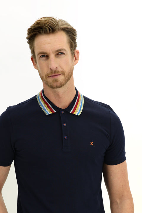 Dark Navy Polo Shirt, Slim Fit, Narrow Cut, Patterned T-shirt