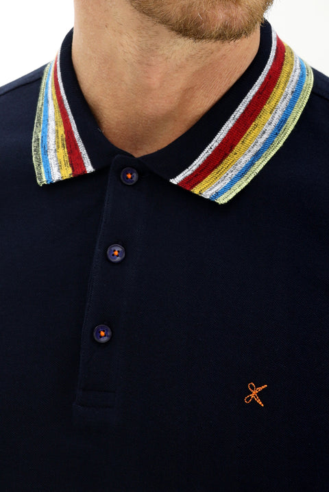 Dark Navy Polo Shirt, Slim Fit, Narrow Cut, Patterned T-shirt