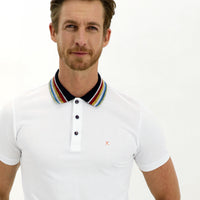 White Polo Collar Slim Fit Patterned T-shirt