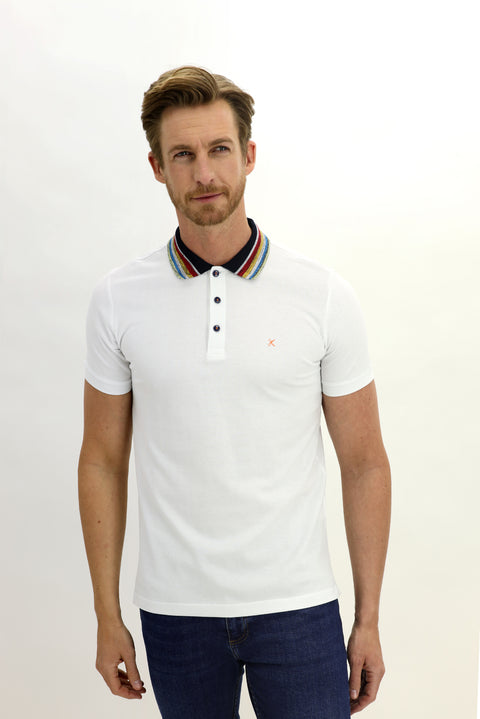 White Polo Collar Slim Fit Patterned T-shirt