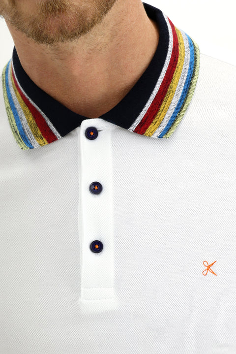 White Polo Collar Slim Fit Patterned T-shirt