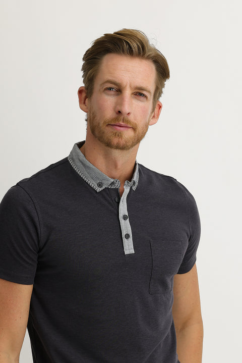 Black Pocket Polo Neck Slim Fit T-Shirt