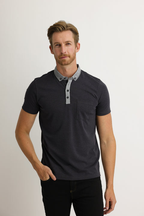 Black Pocket Polo Neck Slim Fit T-Shirt