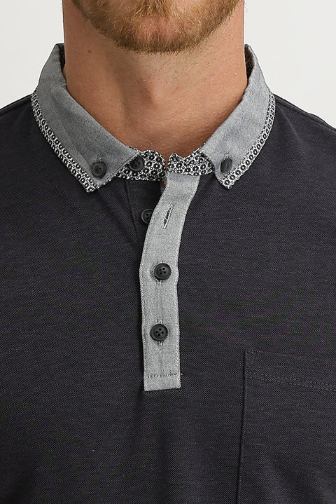 Black Pocket Polo Neck Slim Fit T-Shirt
