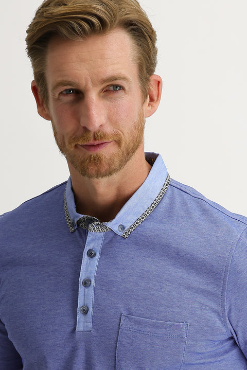 Navy Blue Pocketed Polo Shirt Slim Fit Narrow Cut
